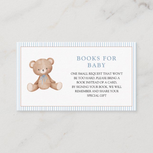 Carte D'accompagnement Livres Ourson pour une baby shower garçon  (Devant)