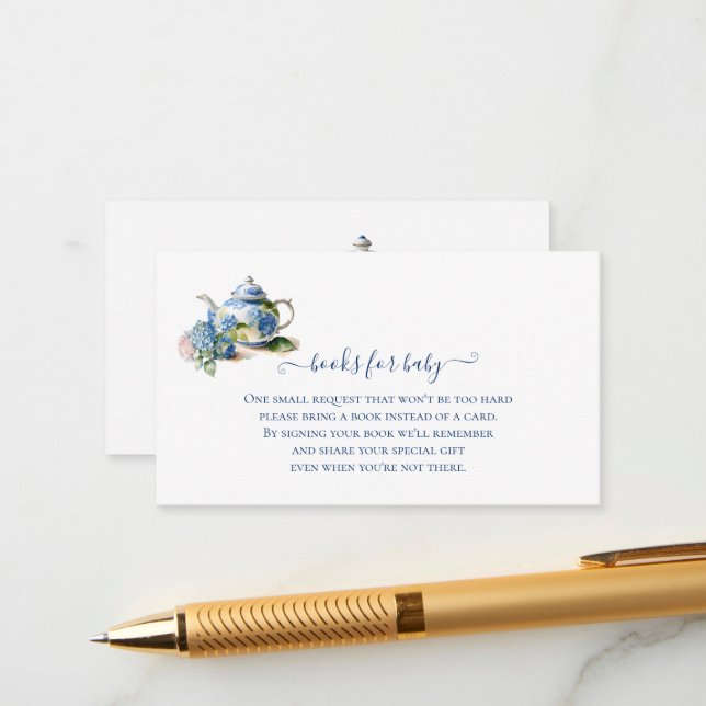 Carte D'accompagnement Livres pour Baby Blue Hydrangea Tea Party (Devant/Arrière en situation)