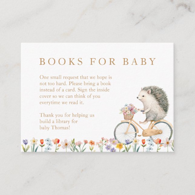 Carte D'accompagnement Livres pour Baby Card - Hérisson de bois et fleurs (Devant)