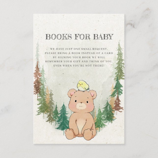 Carte D'accompagnement Livres pour Baby Cute Aquarelle Ours Rustique Forê (Devant)