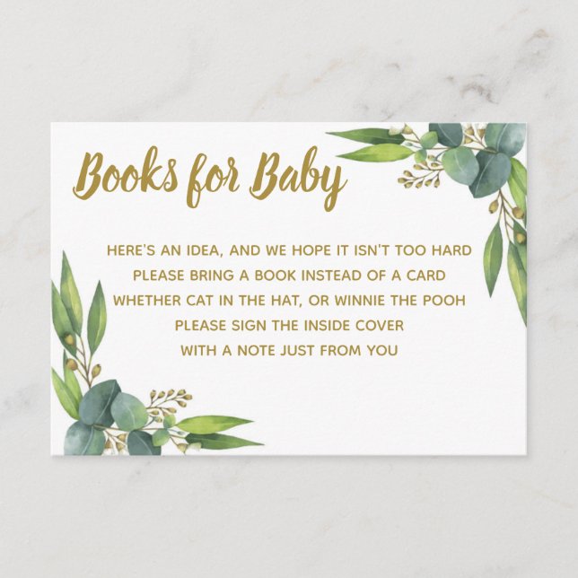 Carte D'accompagnement Livres pour Baby Greenery Baby shower Or Insérer (Devant)