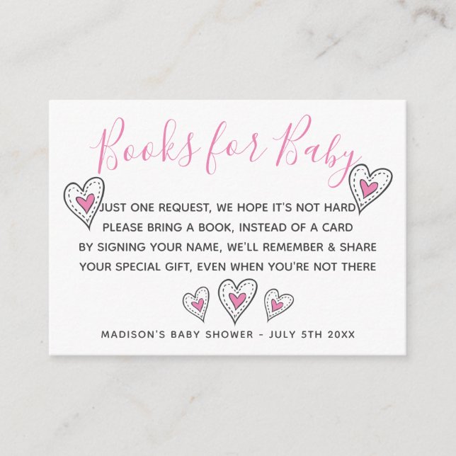 Carte D'accompagnement Livres pour Baby Pink Love Hearts Baby shower (Devant)
