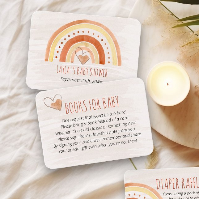 Carte D'accompagnement Livres pour Baby Poem Baby shower arc-en-ciel neut (Books for Baby request card with neutral color rainbow)