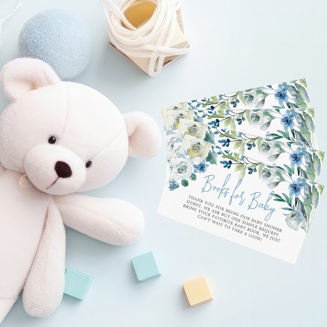 Carte D'accompagnement Livres pour Baby shower Beau bleu Floral (Créateur téléchargé)