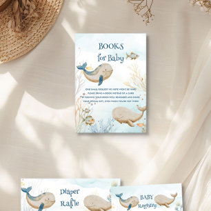 Carte D'accompagnement Livres pour Baby shower bébé bleu beige baleine