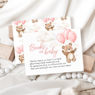 Carte D'accompagnement Livres pour Baby shower bébé rose Teddy Bear