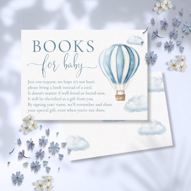 Carte D'accompagnement Livres Pour Baby shower Bleu Bleu Hot Air Balloon (Books For Baby Blue Hot Air Balloon Baby Shower Enclosure Card)