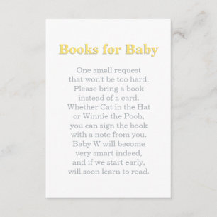 Carte D'accompagnement Livres pour Baby shower Demande Jaune et Gris