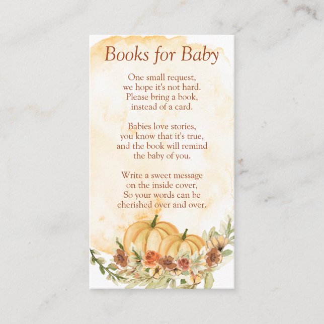 Carte D'accompagnement Livres pour Baby shower Fall Citrouille (Devant)