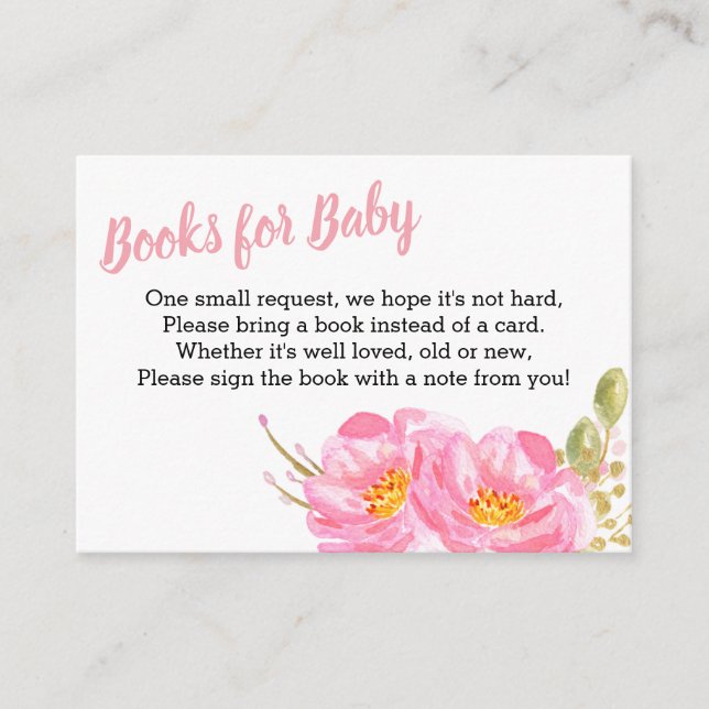 Carte D'accompagnement Livres pour Baby shower floral rose bébé (Devant)