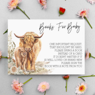 Carte D'accompagnement Livres pour Baby shower Highland Cow Boho