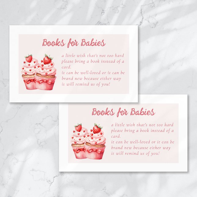 Carte D'accompagnement Livres pour Baby shower jumeau Baby Pink Cupcake (Créateur téléchargé)