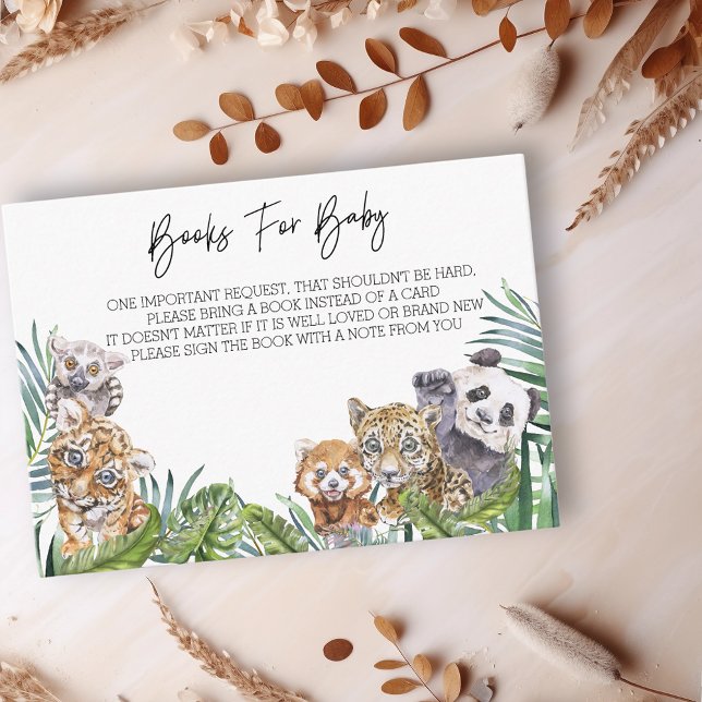 Carte D'accompagnement Livres pour Baby shower Jungle Animaux Aquarelle (Créateur téléchargé)