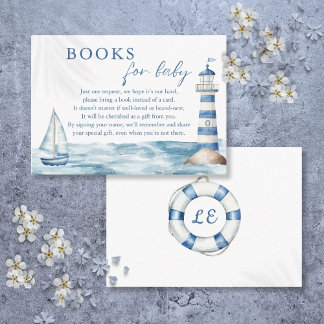 Carte D'accompagnement Livres Pour Baby shower Nautique Bleu Bébé
