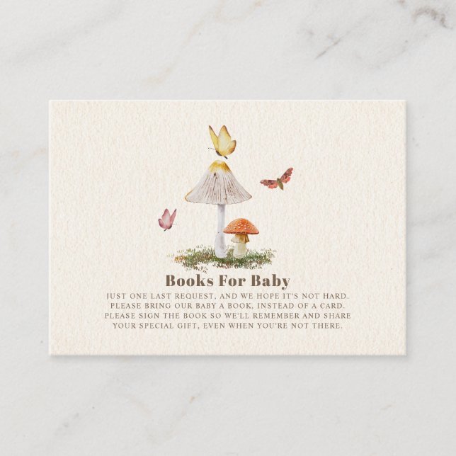 Carte D'accompagnement Livres Pour Baby shower Papillon Bois Champignons (Devant)