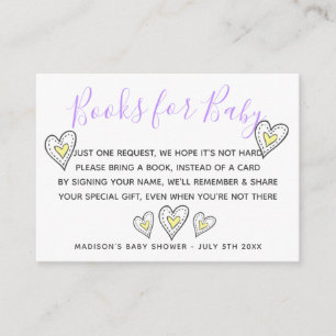Carte D'accompagnement Livres pour Baby Yellow Love Hearts Baby shower
