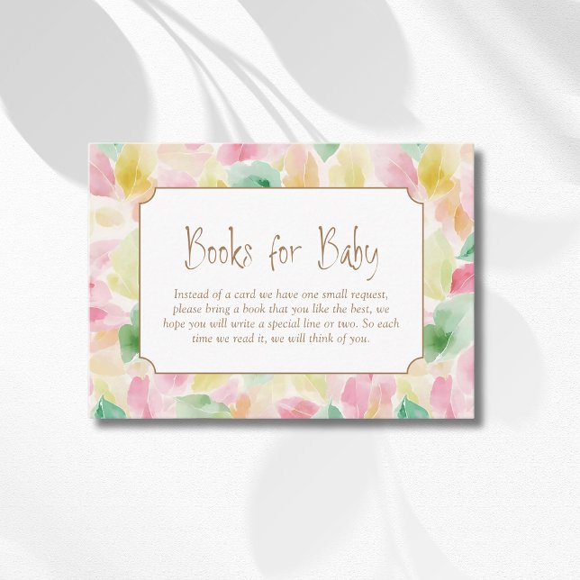 Carte D'accompagnement Livres pour bébé aquarelle feuilles rose moutarde (Créateur téléchargé)