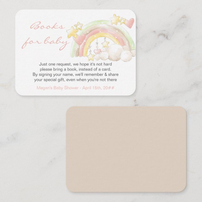 Carte D'accompagnement Livres pour bébé arc-en-ciel et Baby shower étoile (Devant / Derrière)
