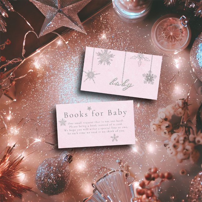 Carte D'accompagnement Livres pour bébé Baby shower de fille en pierre ro (books for baby enclosure card pink christmas winter girl shower invitation rhinestones glitter snow)