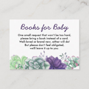 Carte D'accompagnement Livres pour bébé Baby shower de succulents d'aquar
