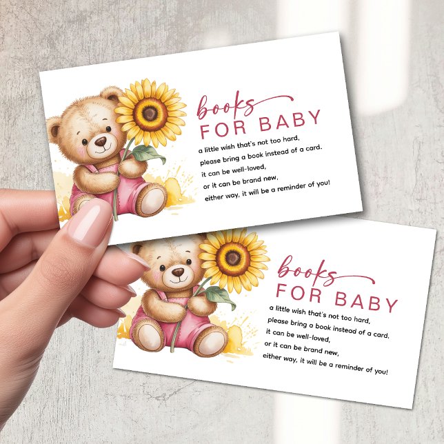 Carte D'accompagnement Livres pour Bébé Baby shower de tournesol Ours Ros (Créateur téléchargé)