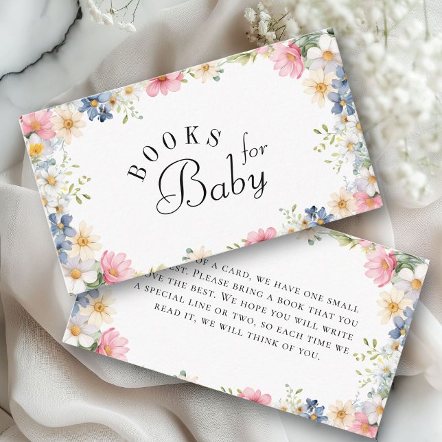 Carte D'accompagnement Livres pour bébé ! Baby shower fleur sauvage (Books for Baby! Wildflower Baby Shower Enclosure Card. For Baby Girl & Baby Boy.)