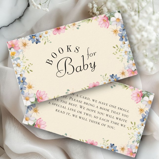 Carte D'accompagnement Livres pour bébé ! Baby shower fleur sauvage (Books for Baby! Wildflower Baby Shower Enclosure Card. For Baby Girl & Baby Boy.)