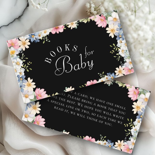Carte D'accompagnement Livres pour bébé ! Baby shower fleur sauvage (Books for Baby! Wildflower Baby Shower Enclosure Card. For Baby Girl & Baby Boy.)