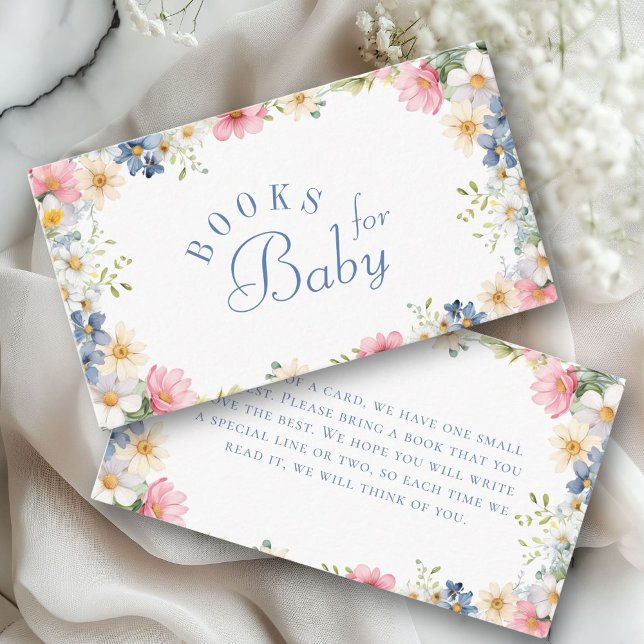 Carte D'accompagnement Livres pour bébé ! Baby shower fleur sauvage (Books for Baby! Wildflower Baby Shower Enclosure Card. For Baby Girl & Baby Boy.)