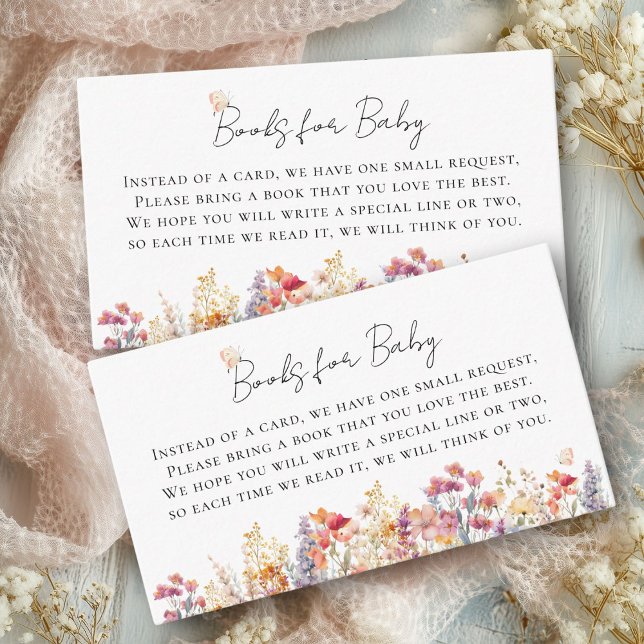 Carte D'accompagnement Livres pour bébé ! Baby shower moderne et Fleur sa (Books for Baby! Modern, Wildflower Baby Shower White-Pastel Enclosure Card. For Baby Girl & Boy.)