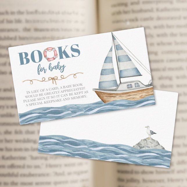 Carte D'accompagnement Livres Pour Bébé Baby shower Nautique (Books For Baby Nautical Baby Shower Enclosure Card )