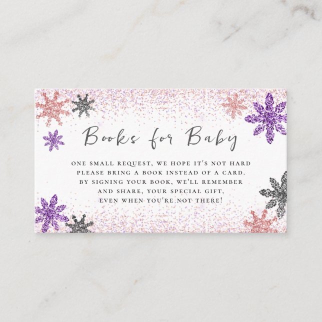 Carte D'accompagnement Livres pour bébé Baby shower rose Flocon de neige  (Devant)