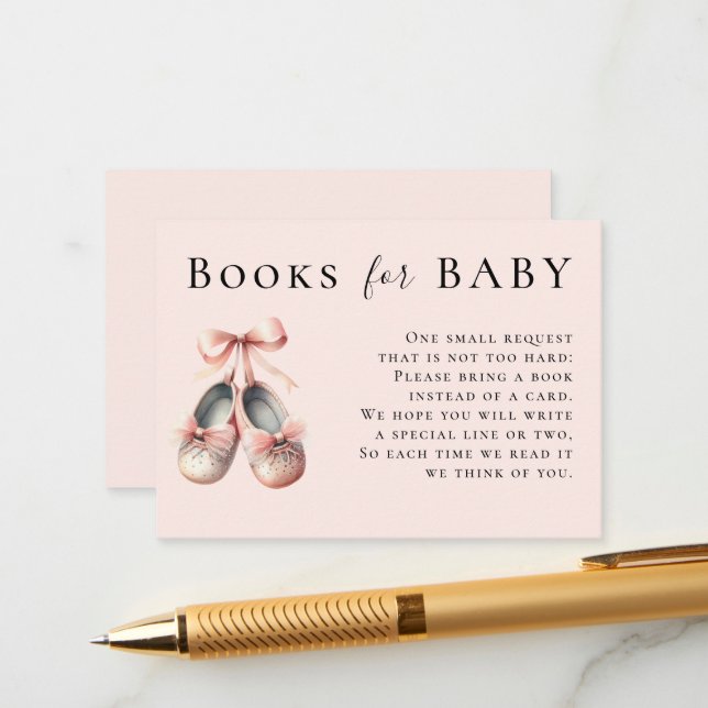 Carte D'accompagnement Livres Pour Bébé Ballerina Chaussures Bow Rose Or  (Devant/Arrière en situation)