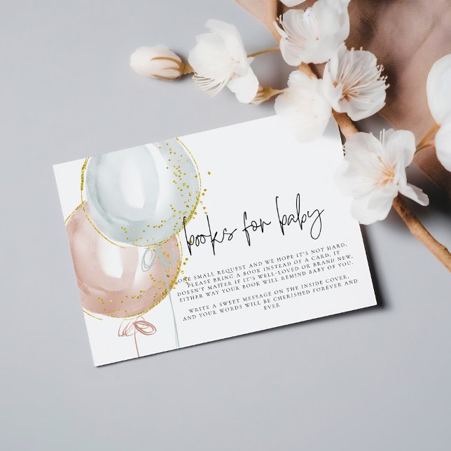 Carte D'accompagnement Livres pour Bébé Ballons Baby shower de révélation (Books for Baby Balloon Gender Reveal Baby Shower Enclosure Card)