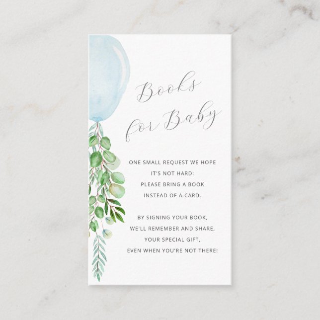 Carte D'accompagnement Livres pour Bébé Ballons Bleus Eucalyptus (Devant)