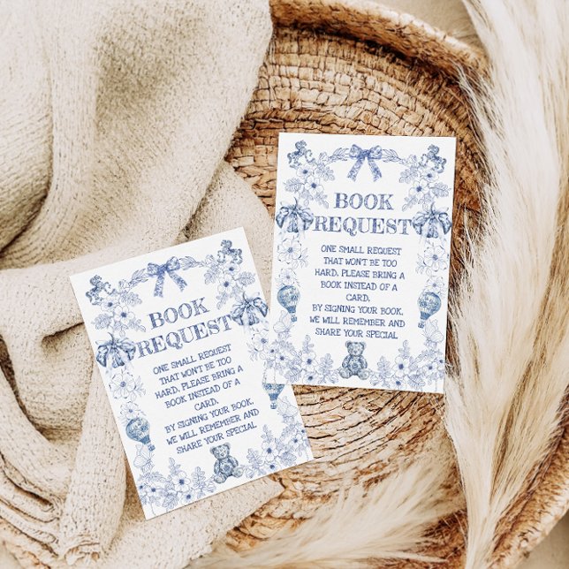 Carte D'accompagnement Livres pour bébé Bear Bow Blue Floral Baby Shower (Créateur téléchargé)