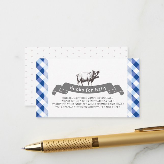 Carte D'accompagnement Livres pour bébé Bibs & Ribs Rustique Navy Gingham (Devant/Arrière en situation)