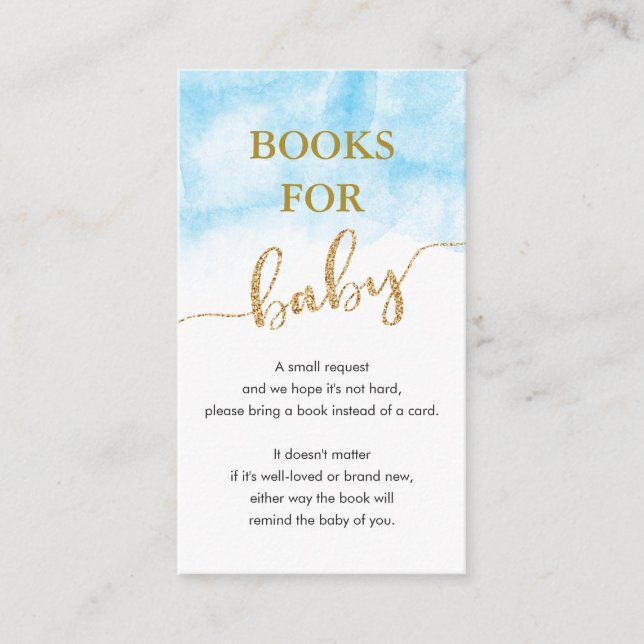 Carte D'accompagnement Livres Pour Bébé Bleu Aquarelle Parties scintillan (Devant)