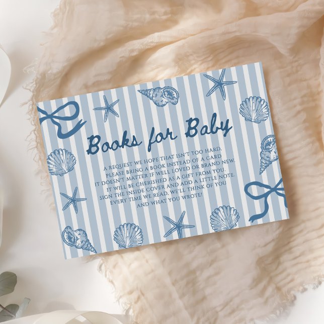 Carte D'accompagnement Livres pour bébé Blue Bow Shell Baby Shower (Créateur téléchargé)