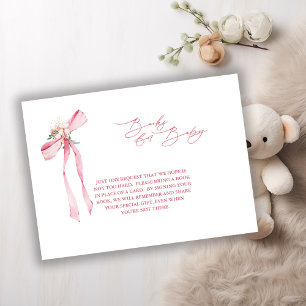 Carte D'accompagnement Livres Pour Bébé Blush Pink Bow Baby shower Floral