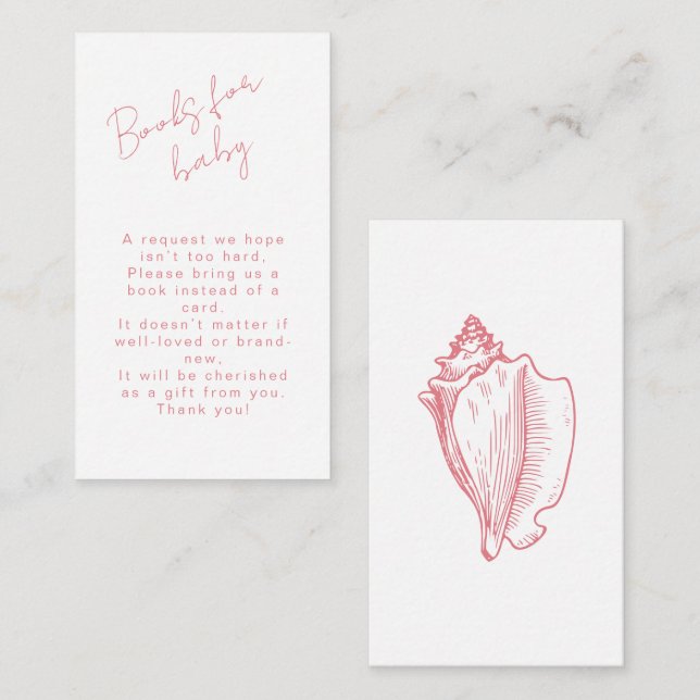Carte D'accompagnement Livres Pour Bébé Chic Baby shower Coquillages Rose (Devant / Derrière)
