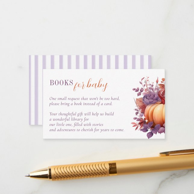 Carte D'accompagnement Livres pour bébé Citrouille d'aquarelle Baby showe (Devant/Arrière en situation)