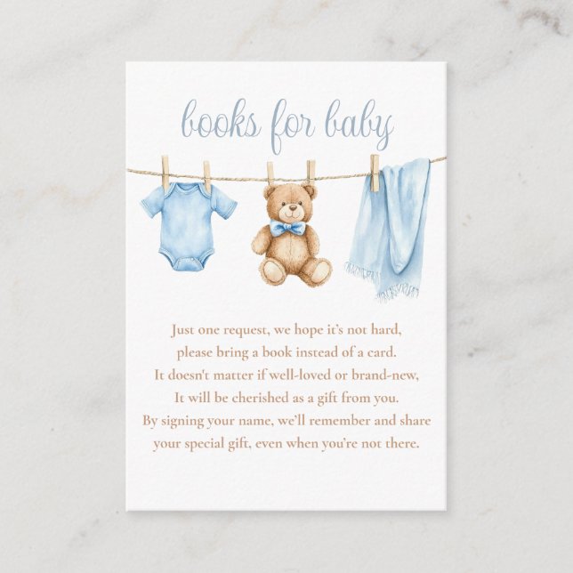 Carte D'accompagnement Livres Pour Bébé Clothesline Baby shower Garçon (Devant)