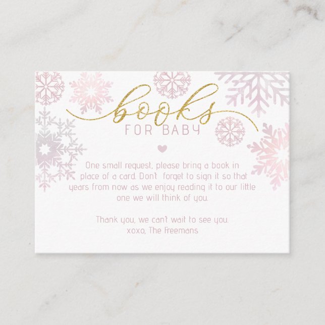 Carte D'accompagnement Livres pour bébé Douche d'hiver Insertion | Flocon (Devant)