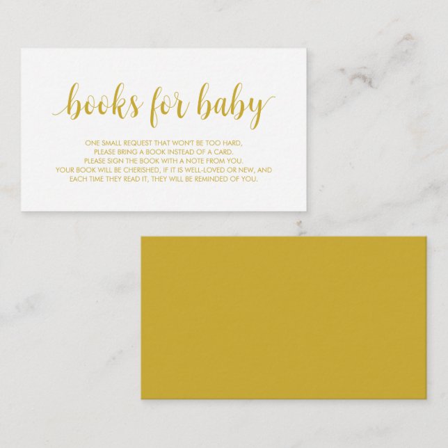 Carte D'accompagnement Livres pour bébé, écriture dorée moderne mignonne (Devant / Derrière)