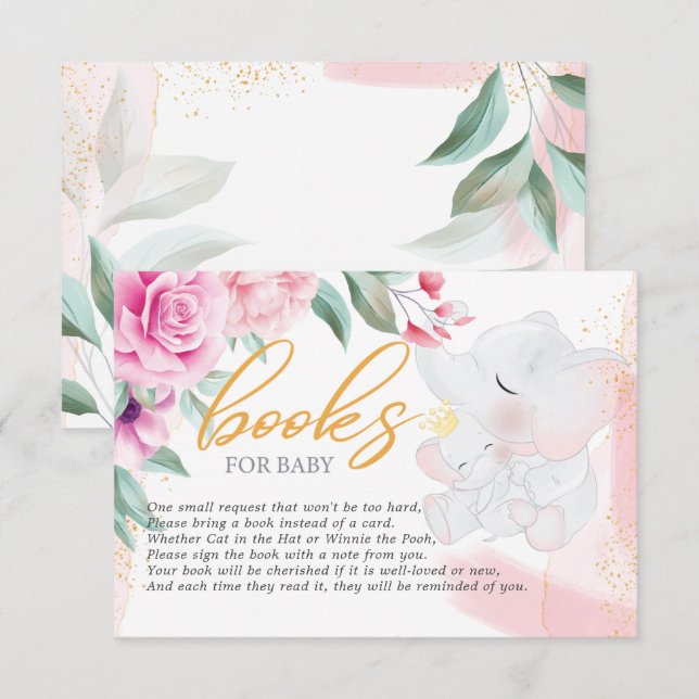 Carte D'accompagnement Livres pour bébé Eléphant Elegant baby shower fill (Devant / Derrière)