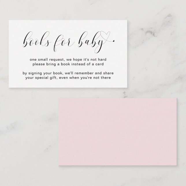 Carte D'accompagnement Livres pour bébé fille coeur rose Baby shower simp (Devant / Derrière)