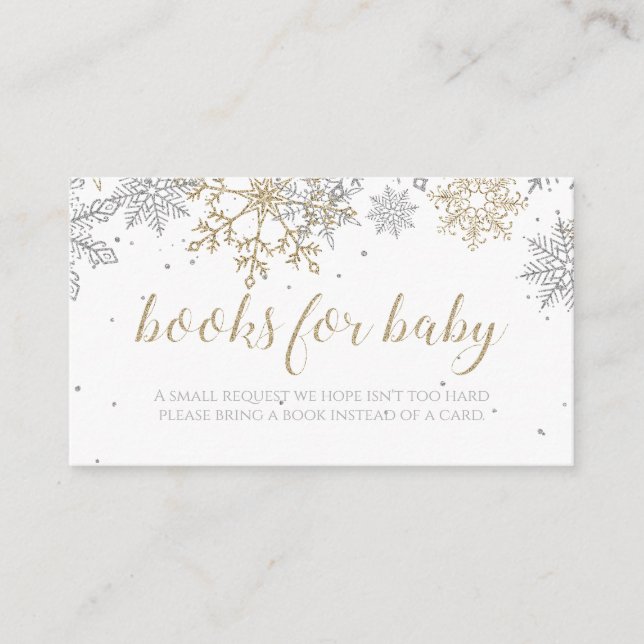 Carte D'accompagnement Livres pour bébé flocon de neige argent or (Devant)