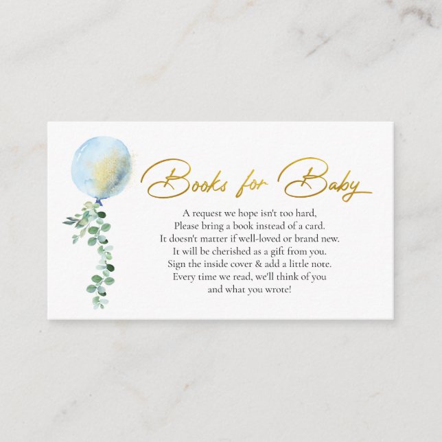 Carte D'accompagnement Livres pour bébé garçon bleu ballon eucalyptus (Devant)