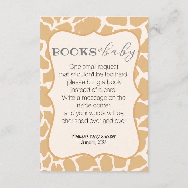 Carte D'accompagnement Livres pour bébé girafe garcon marron (Devant)